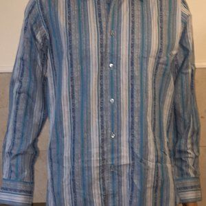 TED BAKER BLUE FLORAL STRIPED SHIRT SIZE 4 - LARGE